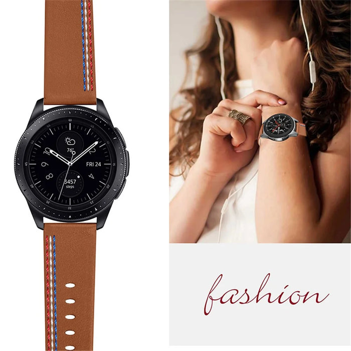 Top Layer Cowhide Genuine Leather Stitching Design Watch Band Strap for Samsung Galaxy Watch3 45mm/Watch 46mm - Brown - 5