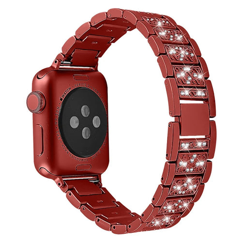 Rhinestone Decor Watch Band Stainless Steel Strap Bracelet for Apple Watch Series 11 10 42mm / 9 8 7 41mm / SE3 SE2 SE 6 5 4 40mm / 3 2 1 38mm - Red - 1