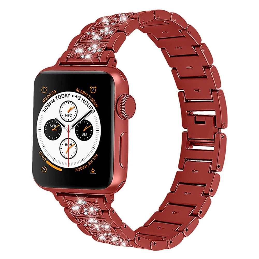 Stainless Steel Rhinestone Smart Watch Strap Watchband Replacement for Apple Watch Ultra 3 2 1 49mm / Series 11 10 46mm / 9 8 7 45mm / SE3 SE2 SE 6 5 4 44mm / 3 2 1 42mm - Red - 2