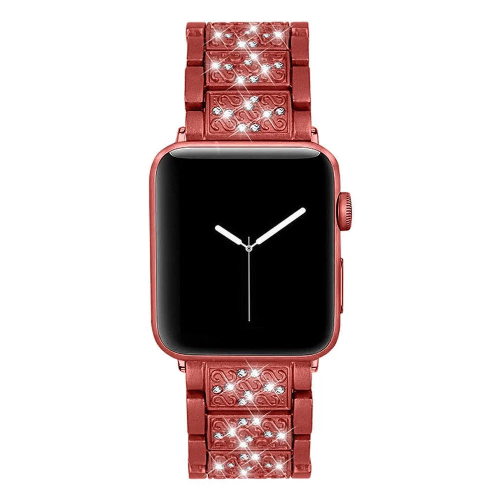 Stainless Steel Rhinestone Smart Watch Strap Watchband Replacement for Apple Watch Ultra 3 2 1 49mm / Series 11 10 46mm / 9 8 7 45mm / SE3 SE2 SE 6 5 4 44mm / 3 2 1 42mm - Red - 3