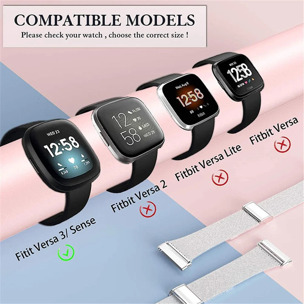 Milanese Watch Band Stainless Steel Smart Bracelet Watch Strap Fashionable Wrist Strap with Watch Cover Case for Fitbit Versa 3 / Fitbit Sense - Silver - 3