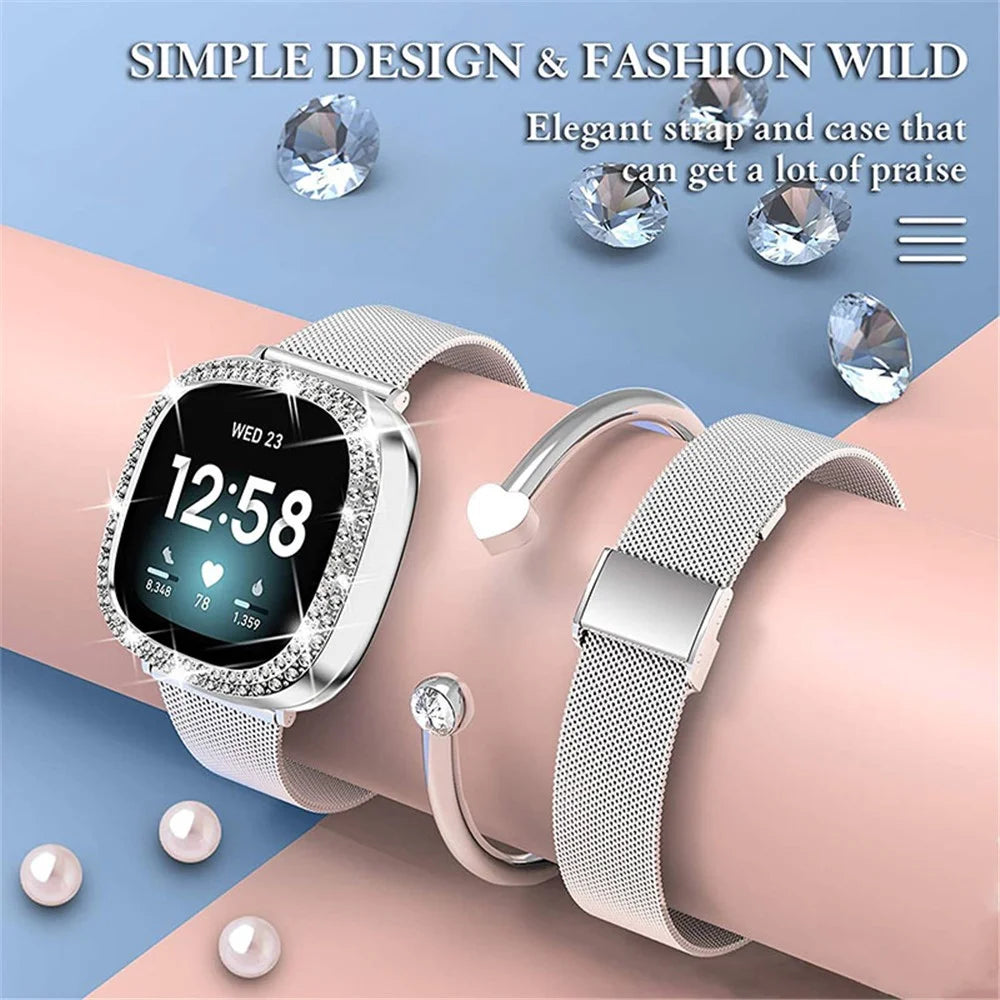 Milanese Watch Band Stainless Steel Smart Bracelet Watch Strap Fashionable Wrist Strap with Watch Cover Case for Fitbit Versa 3 / Fitbit Sense - Silver - 4