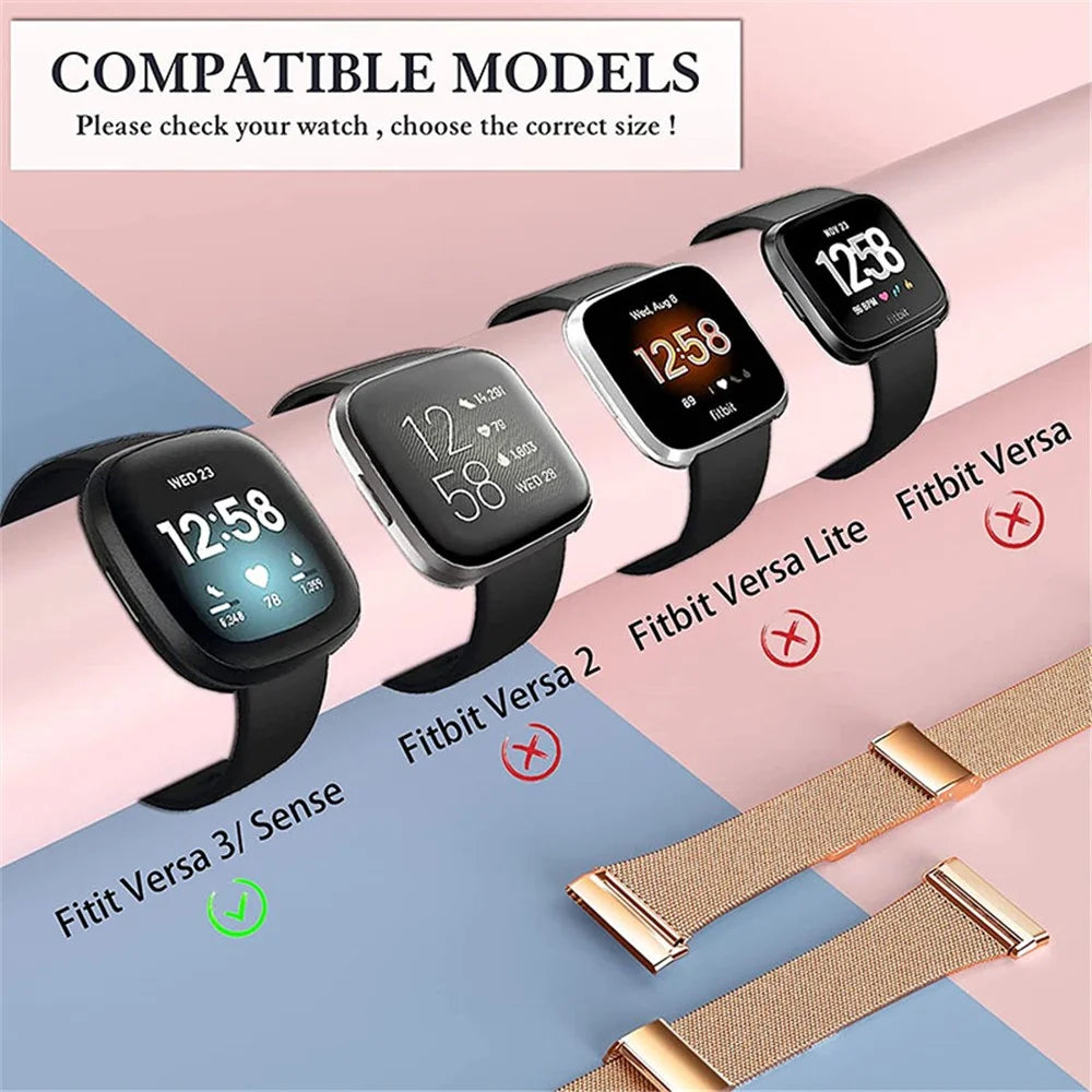 Stainless Steel Milanese Watch Band Strap Fashionable Wrist Strap with Watch Cover Case for Fitbit Versa 3 / Fitbit Sense - Rose Gold - 3