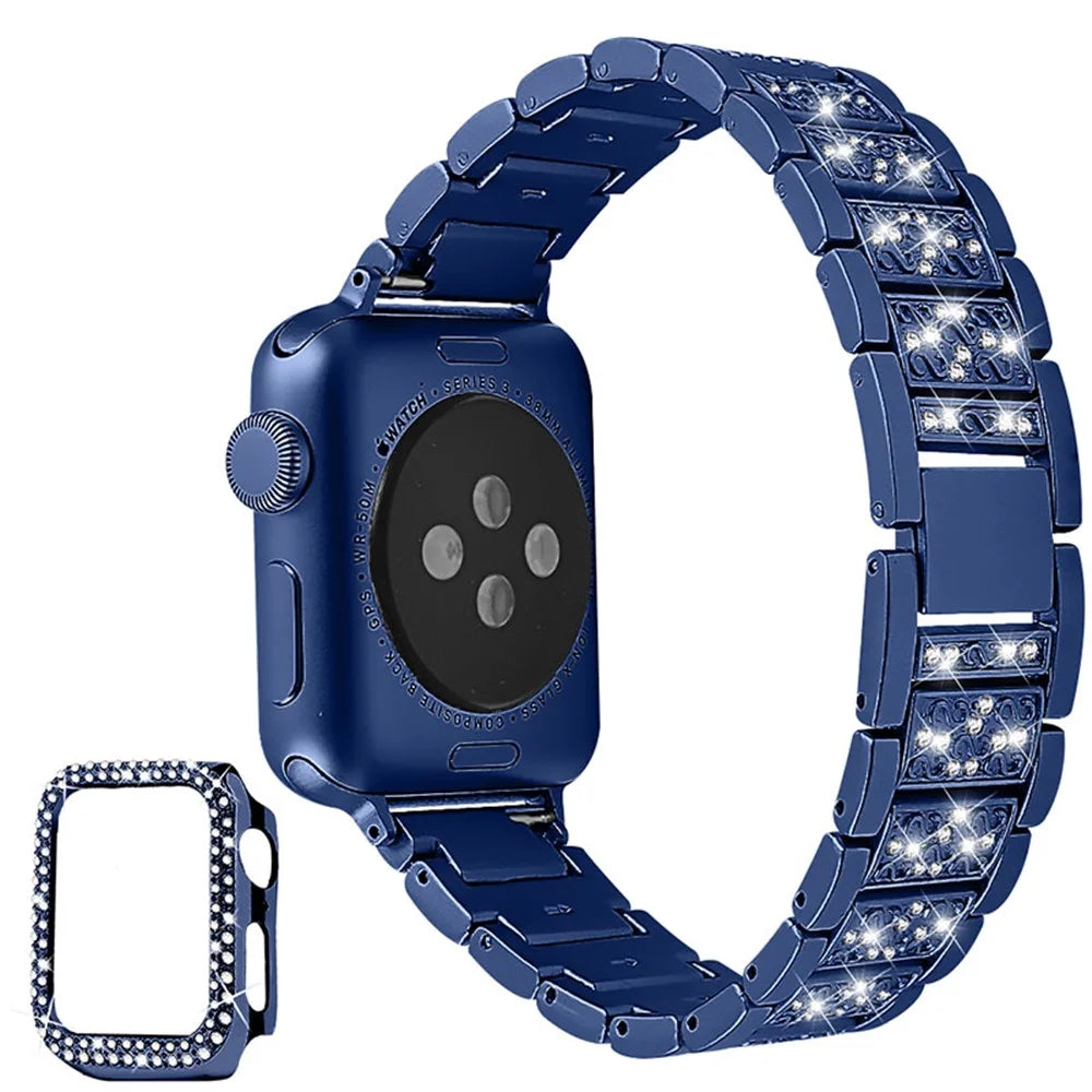Stylish Rhinestone Decor 3 Beads Stainless Steel Watchband + PC Watch Case Protective Cover for Apple Watch Series 6 / 5 / 4 / SE 44mm / SE (2022) 44mm -  Blue - 2