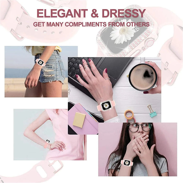 Rhinestone Decor Watch Frame Cover + Silicone Watch Strap Replacement for Apple Watch Series 1 / 2 / 3 38mm - Pink - 5