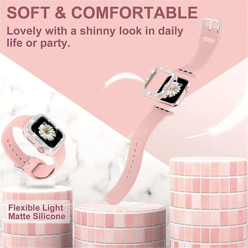 Fashionable Rhinestone Decor Watch Protective Cover + Silicone Watch Band Strap Replacement for Apple Watch Series 4/5/6/SE 40mm - Pink - 2
