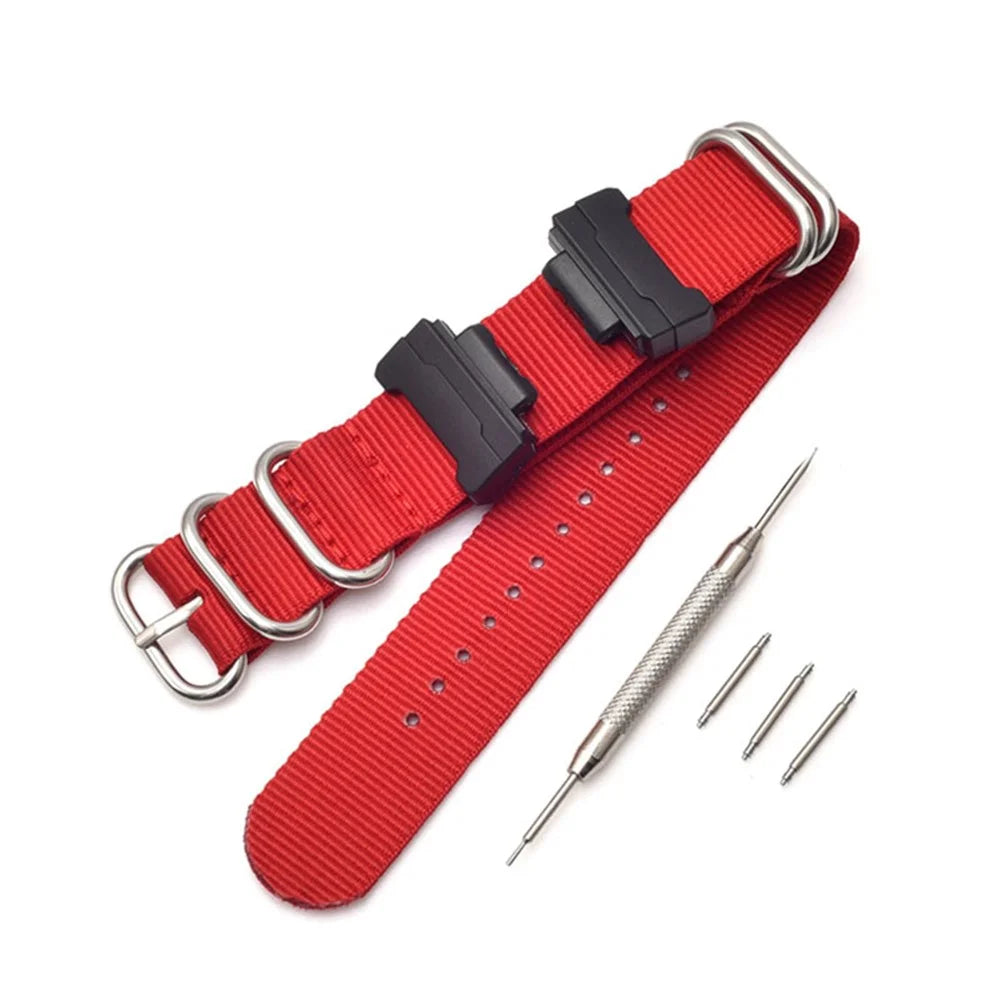 Nylon Canvas Watch Strap Replacement Watch Band with 5 Thicken Watch Band Loop for Casio GA-110/G-8900/DW-5600 - Red - 1