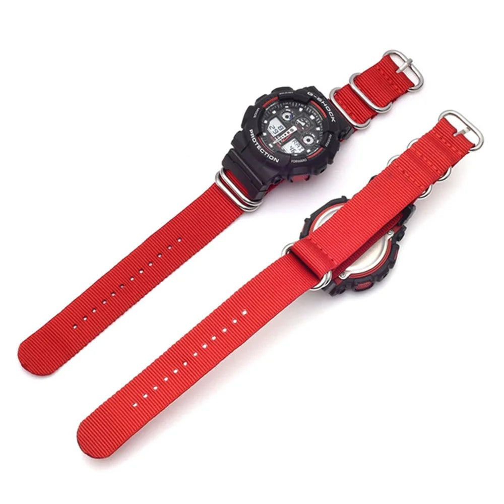 Nylon Canvas Watch Strap Replacement Watch Band with 5 Thicken Watch Band Loop for Casio GA-110/G-8900/DW-5600 - Red - 2