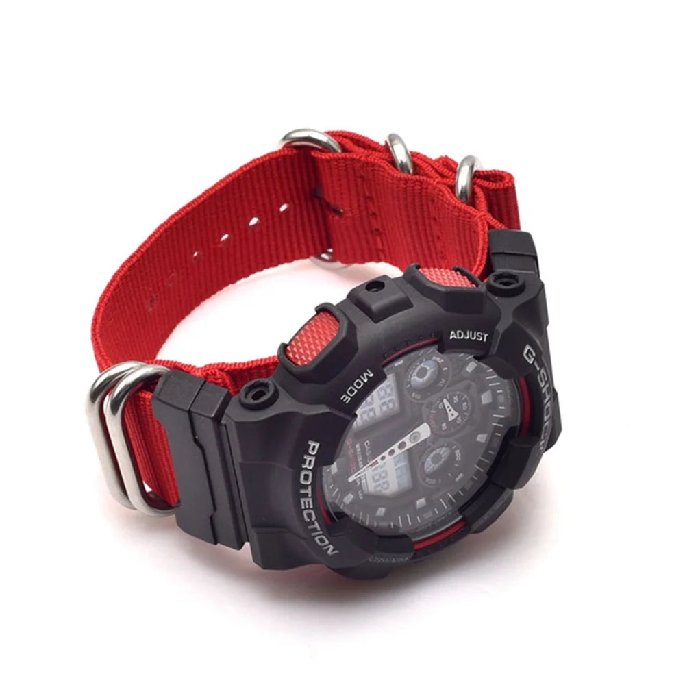 Nylon Canvas Watch Strap Replacement Watch Band with 5 Thicken Watch Band Loop for Casio GA-110/G-8900/DW-5600 - Red - 3