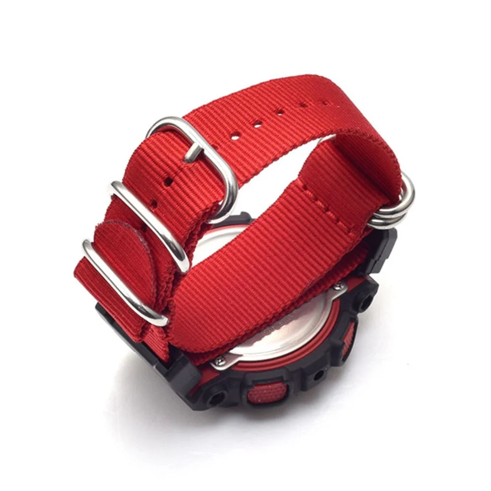 Nylon Canvas Watch Strap Replacement Watch Band with 5 Thicken Watch Band Loop for Casio GA-110/G-8900/DW-5600 - Red - 4