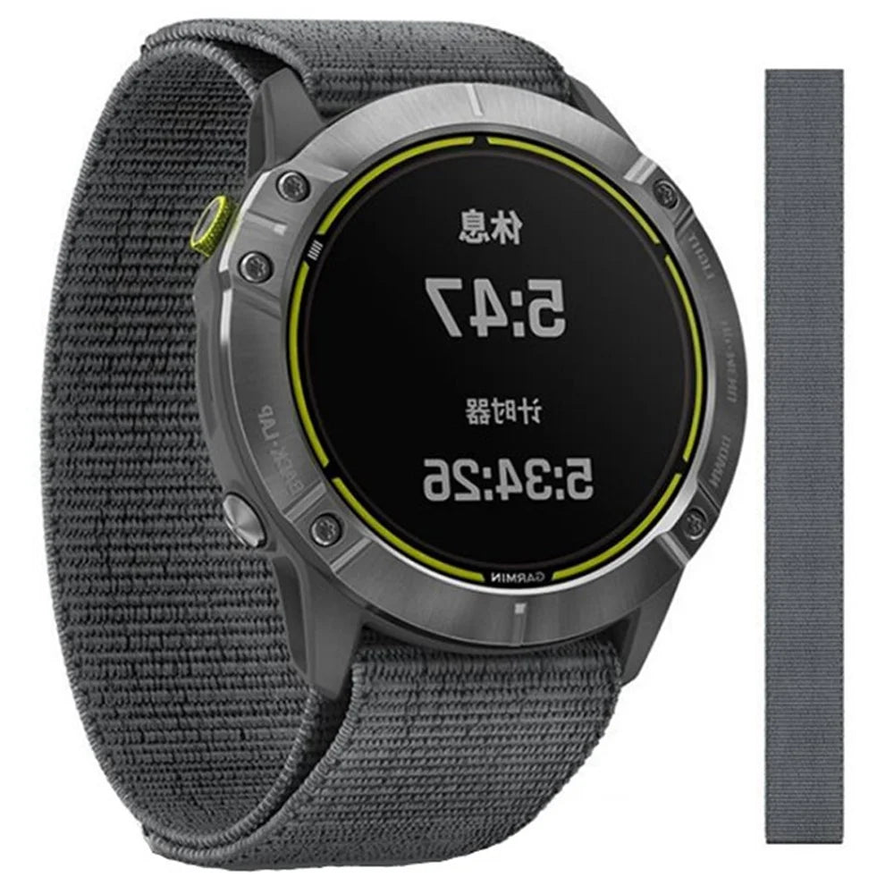 26mm Loop Fastener Nylon Watch Strap Wrist Band Replacement for Garmin Fenix 6X / Fenix 6X Pro / Fenix 5X Plus - Grey - 6