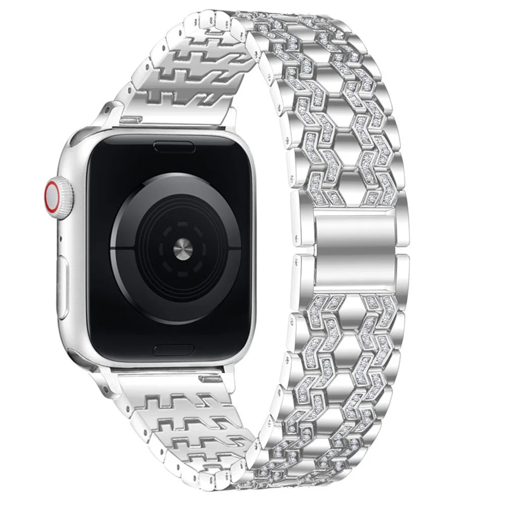 Bling Rhinestone Decor Metal Watch Strap Replacement for Apple Watch Ultra 3 2 1 49mm / Series 11 10 46mm / 9 8 7 45mm / SE3 SE2 SE 6 5 4 44mm / 3 2 1 42mm - Silver - 1