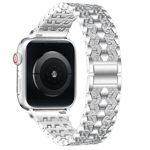 Bling Rhinestone Decor Metal Watch Strap Replacement for Apple Watch Ultra 3 2 1 49mm / Series 11 10 46mm / 9 8 7 45mm / SE3 SE2 SE 6 5 4 44mm / 3 2 1 42mm - Silver - 1