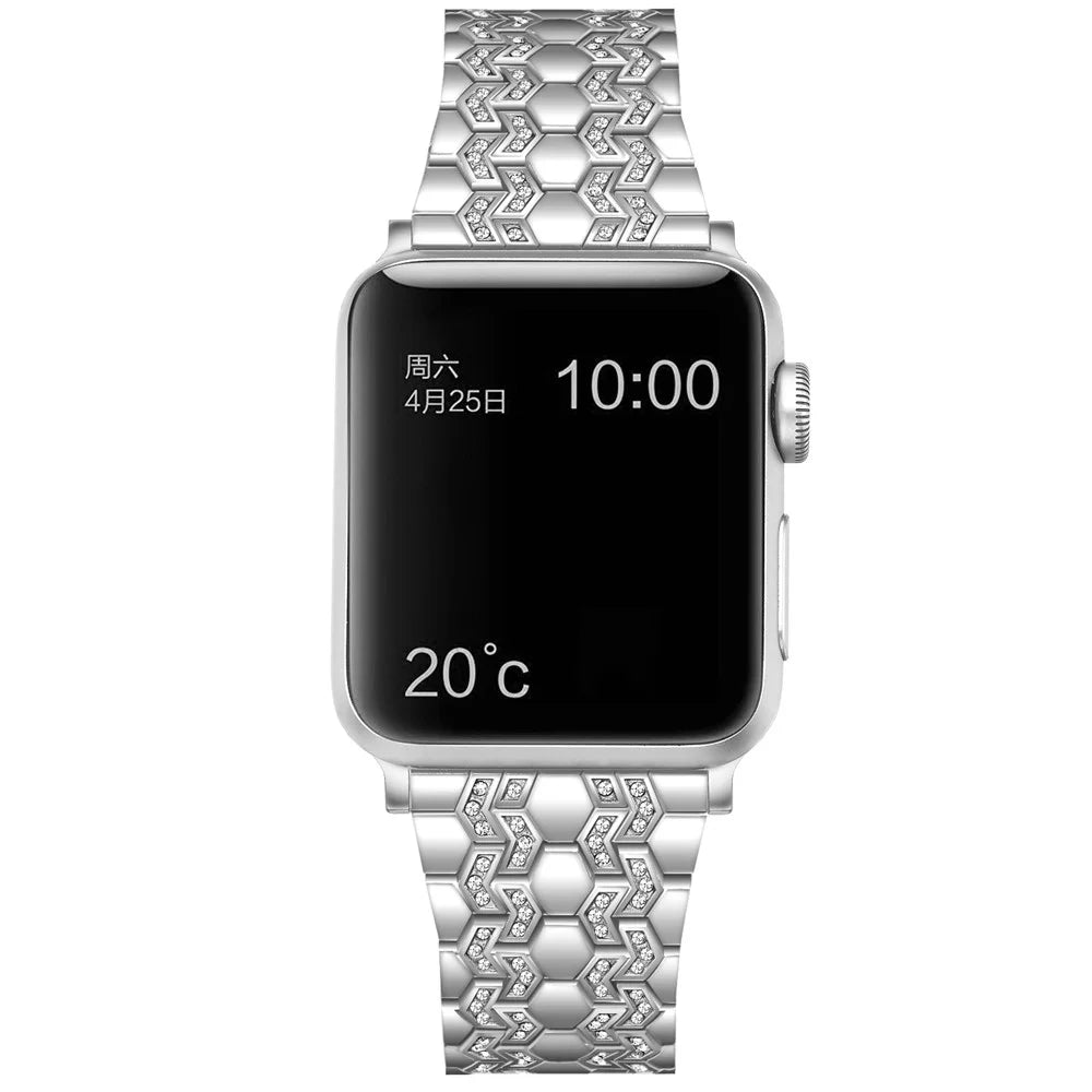 Bling Rhinestone Decor Metal Watch Strap Replacement for Apple Watch Ultra 3 2 1 49mm / Series 11 10 46mm / 9 8 7 45mm / SE3 SE2 SE 6 5 4 44mm / 3 2 1 42mm - Silver - 2