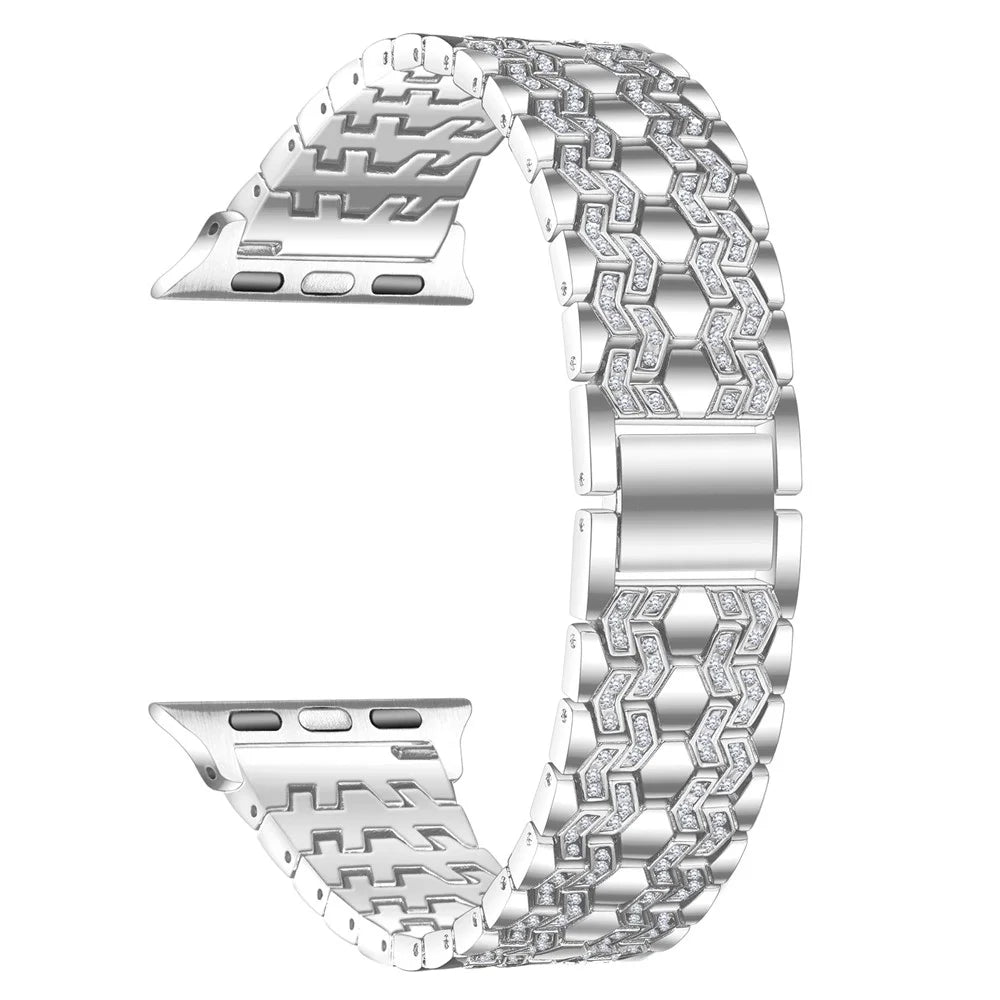 Bling Rhinestone Decor Metal Watch Strap Replacement for Apple Watch Ultra 3 2 1 49mm / Series 11 10 46mm / 9 8 7 45mm / SE3 SE2 SE 6 5 4 44mm / 3 2 1 42mm - Silver - 3