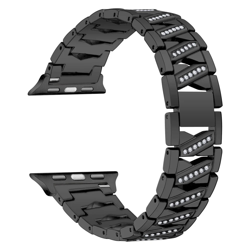 X-shaped Design Smart Watchband Rhinestone Decor Metal Watch Strap for Apple Watch Series 9 / 8 / 7 41mm / 6 / 5 / 4 / SE (2023) / SE(2022) / SE 40mm / 3 / 2 / 1 38mm - Black - 1
