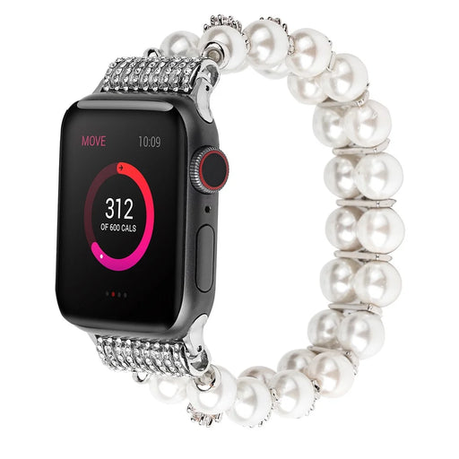 Faux Pearl Rhinestone Decor Wrist Strap Smart Watch Band Bracelet for Apple Watch Series 11 10 42mm / 9 8 7 41mm / SE3 SE2 SE 6 5 4 40mm / 3 2 1 38mm - White - 2