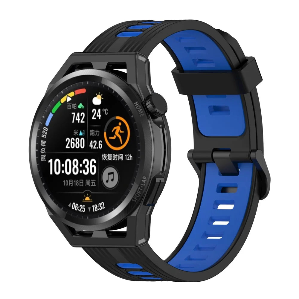 22mm Silicone Watch Strap for Huawei Watch GT Runner/GT 3 46mm Soft Wristband with Buckle - Black/Blue - 2