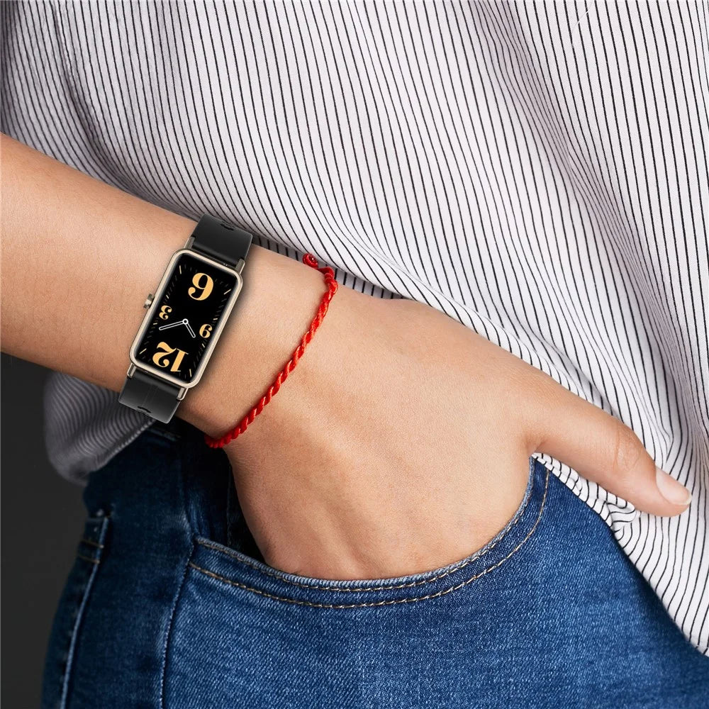 Waterproof Soft Solid Color Silicone Watch Strap Wristband with Buckle for Huawei Watch Fit Mini - Cyan - 6