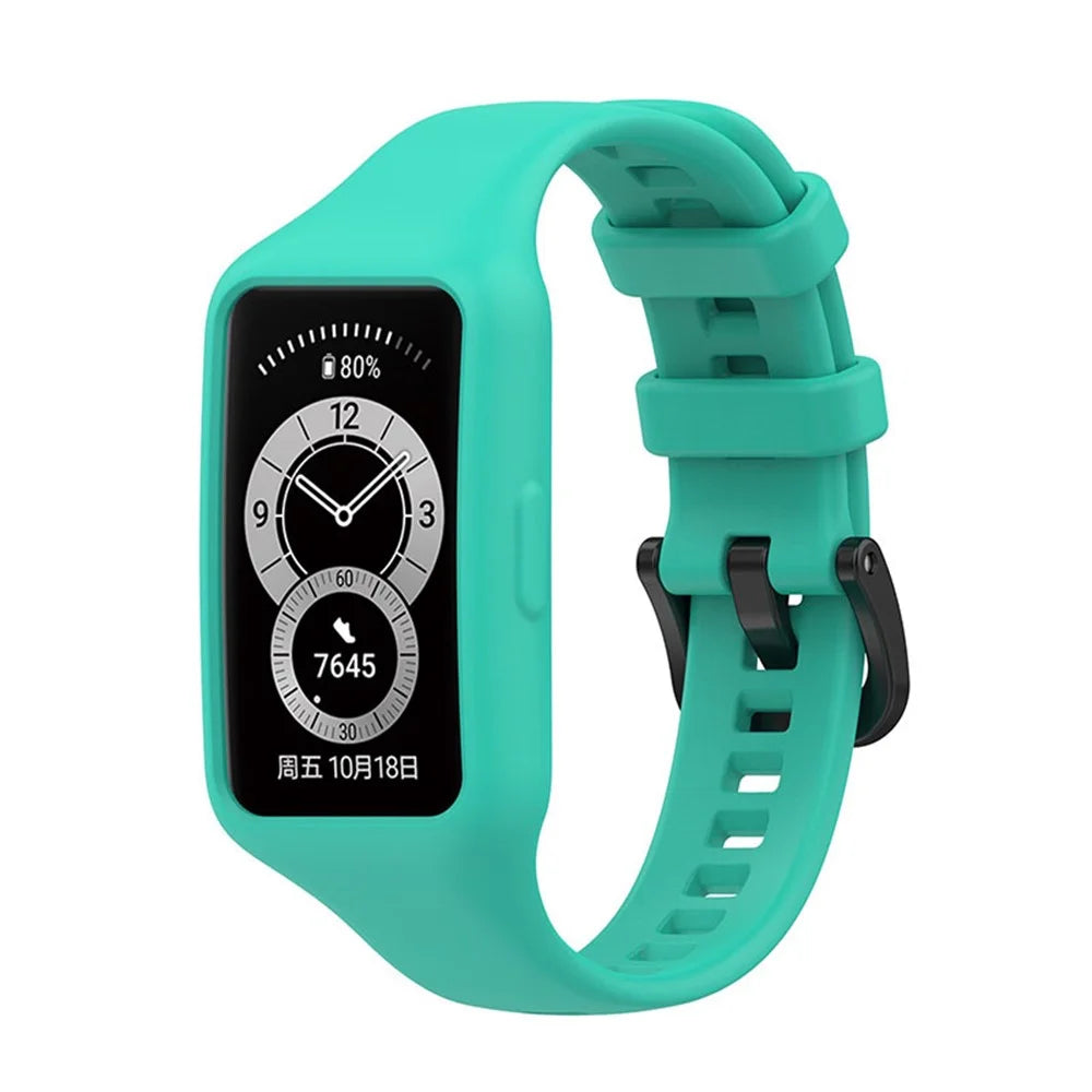 Replacement One-piece Smart Watch Strap Case Silicone Wrist Band for Honor Band 6/Huawei Band 6/Huawei Band 6 pro - Cyan - 3