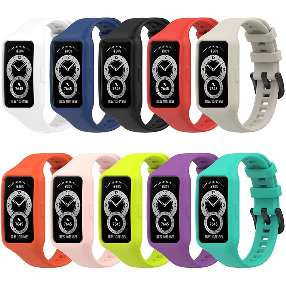 Replacement One-piece Smart Watch Strap Case Silicone Wrist Band for Honor Band 6/Huawei Band 6/Huawei Band 6 pro - Cyan - 7