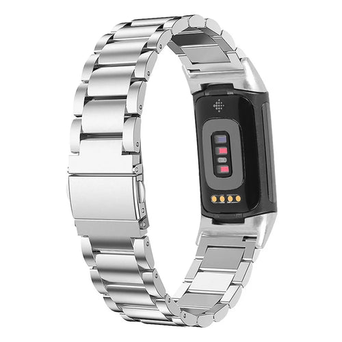 3 Beads Stainless Steel Removal Links Design Replacement Wrist Strap Watch Band for Fitbit Charge 6 / 5 - Silver - 1