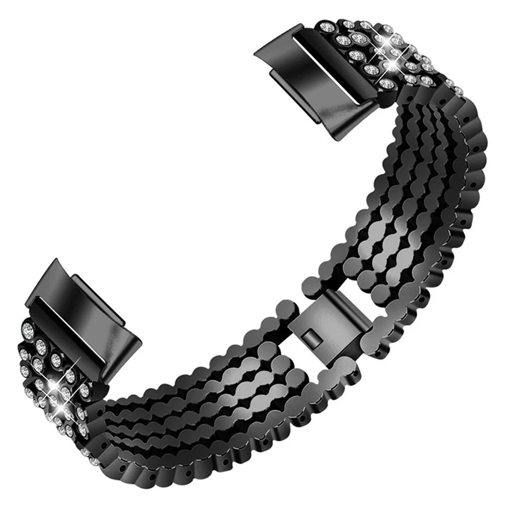 Stainless Steel Rhinestone Decor Replacement Smart Watch Strap Wrist Band for Fitbit Charge 6 / 5 - Black - 3