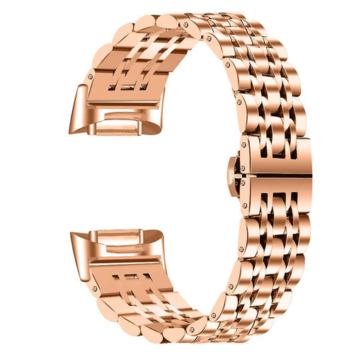 7 Beads Stainless Steel Breathable Replacement Wrist Strap Watch Band for Fitbit Charge 6 / 5 - Rose Gold - 1