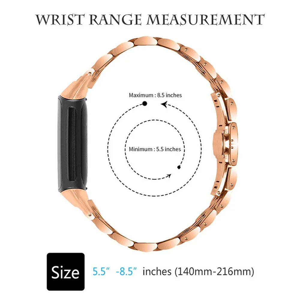 7 Beads Stainless Steel Breathable Replacement Wrist Strap Watch Band for Fitbit Charge 6 / 5 - Rose Gold - 2