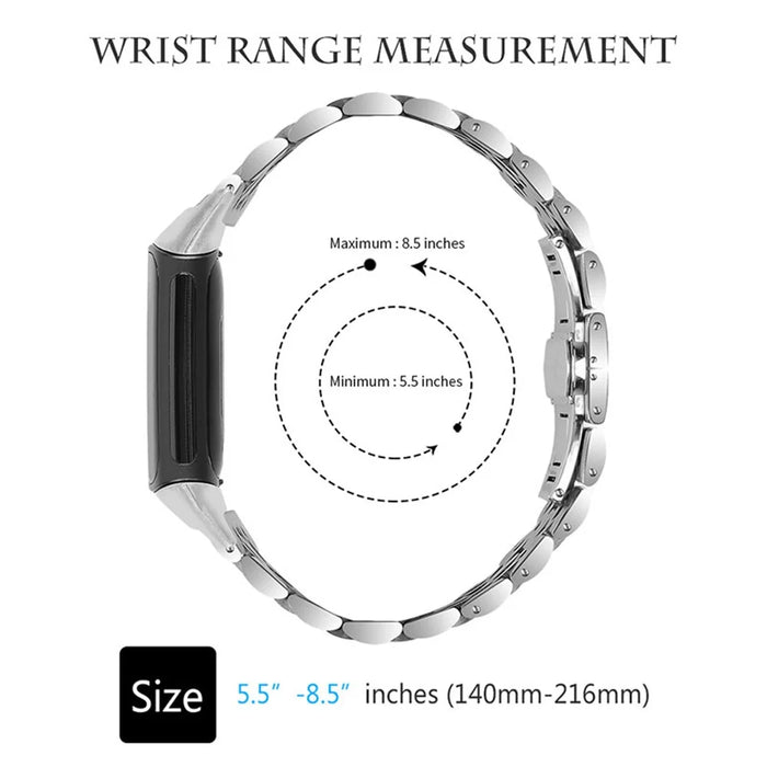 Stainless Steel 7 Beads Breathable Replacement Wrist Strap Watch Band for Fitbit Charge 6 / 5 - Silver - 2