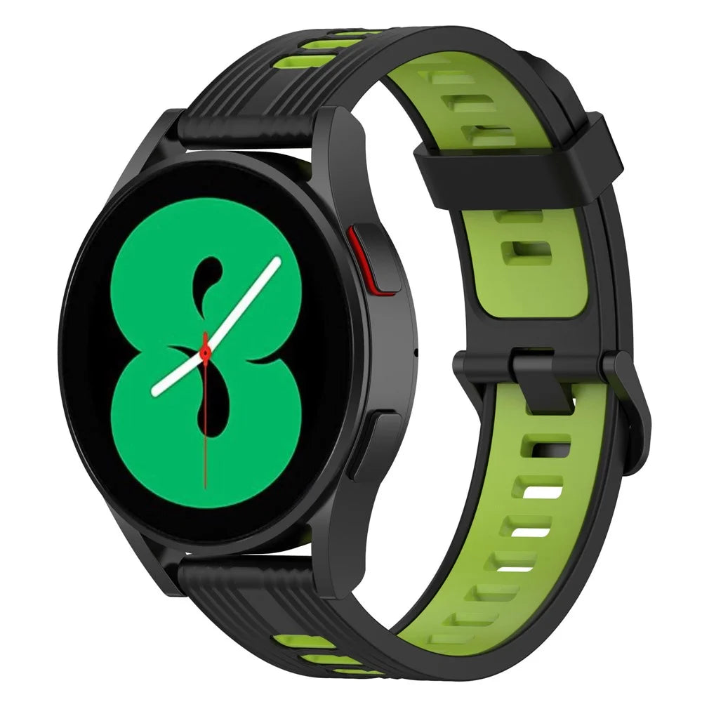 20mm Silicone Stripe Bi-color Watch Strap for Huawei Watch GT2 42mm / Samsung Galaxy Watch6 40mm 44mm / Watch6 Classic 43mm 47mm / Watch 5 40mm 44mm / 5 Pro 45mm / Watch4 40mm 44mm - Black / Lime - 2