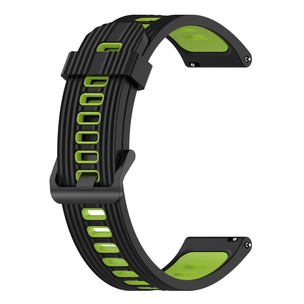 20mm Silicone Stripe Bi-color Watch Strap for Huawei Watch GT2 42mm / Samsung Galaxy Watch6 40mm 44mm / Watch6 Classic 43mm 47mm / Watch 5 40mm 44mm / 5 Pro 45mm / Watch4 40mm 44mm - Black / Lime - 3