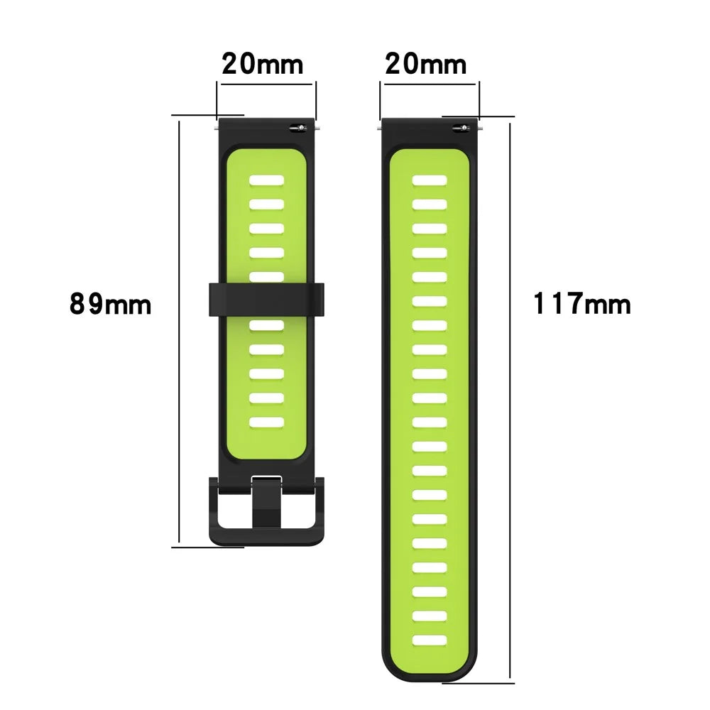 20mm Silicone Stripe Bi-color Watch Strap for Huawei Watch GT2 42mm / Samsung Galaxy Watch6 40mm 44mm / Watch6 Classic 43mm 47mm / Watch 5 40mm 44mm / 5 Pro 45mm / Watch4 40mm 44mm - Black / Lime - 6