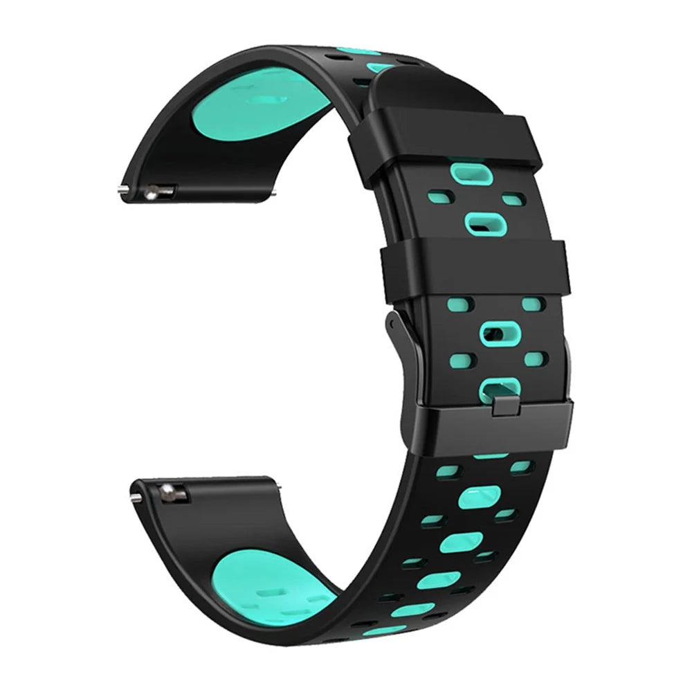 22mm 3 Rows Holes Bi-color Silicone Soft Watch Band for Samsung Galaxy Watch3 45mm/Galaxy Watch 46mm/Gear S3 Frontier/Gear S3 Classic - Black/Teal - 1