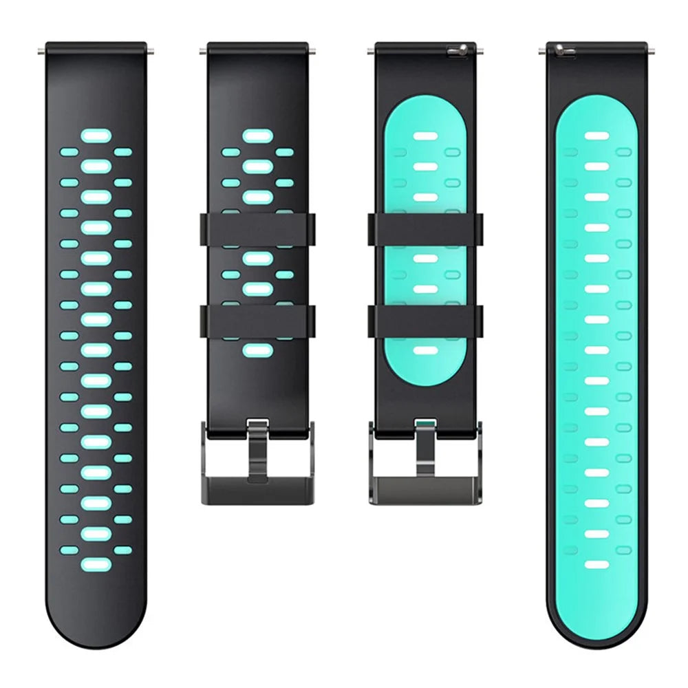 22mm 3 Rows Holes Bi-color Silicone Soft Watch Band for Samsung Galaxy Watch3 45mm/Galaxy Watch 46mm/Gear S3 Frontier/Gear S3 Classic - Black/Teal - 5