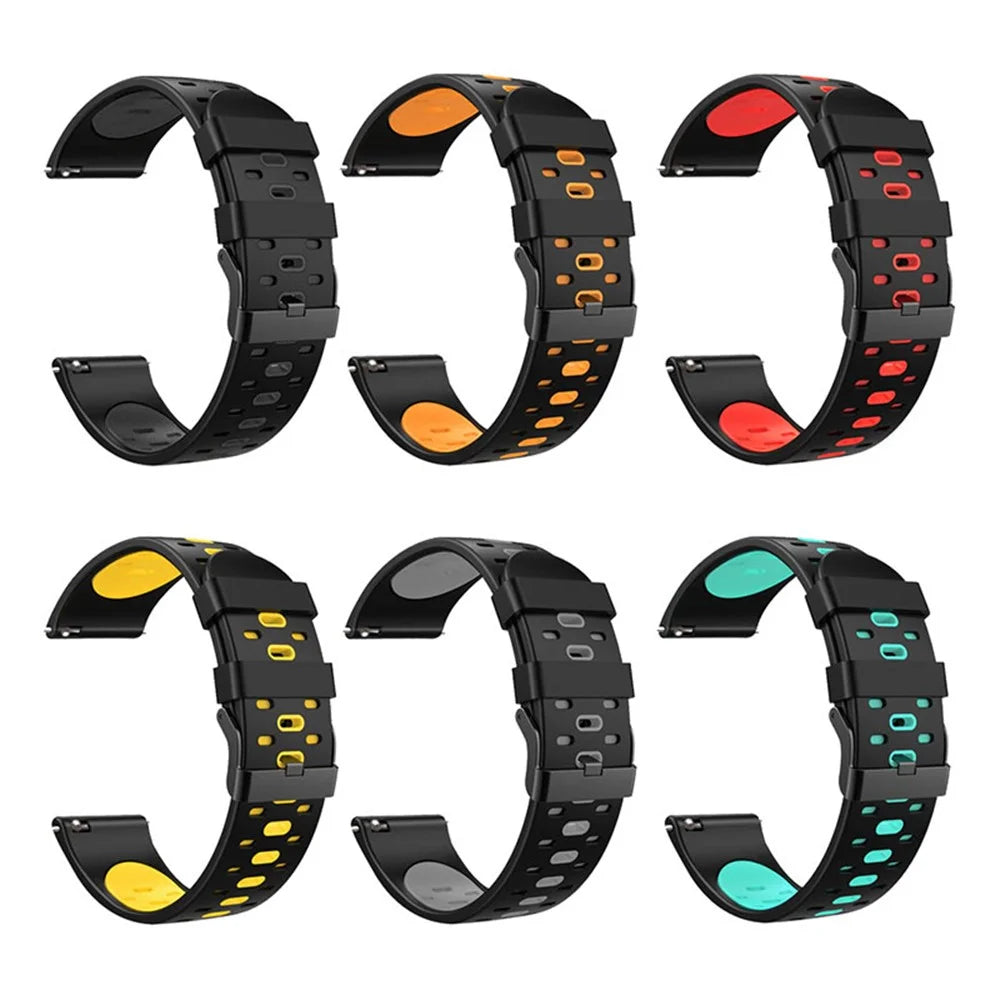 22mm 3 Rows Holes Bi-color Silicone Soft Watch Band for Samsung Galaxy Watch3 45mm/Galaxy Watch 46mm/Gear S3 Frontier/Gear S3 Classic - Black/Teal - 6