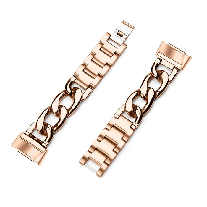 Replacement Watch Band Single Row Chain Watch Strap for Fitbit Charge 6 / 5 - Rose Gold - 1
