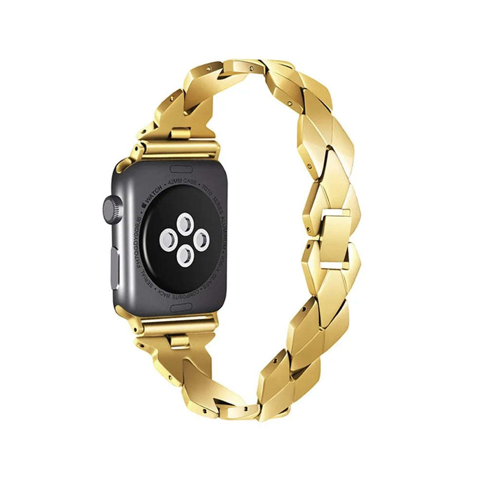 Premium Stainless Steel Rhombus Watch Band Wrist Strap for Apple Watch Series 11 10 42mm / 9 8 7 41mm / SE3 SE2 SE 6 5 4 40mm / 3 2 1 38mm - Gold - 1