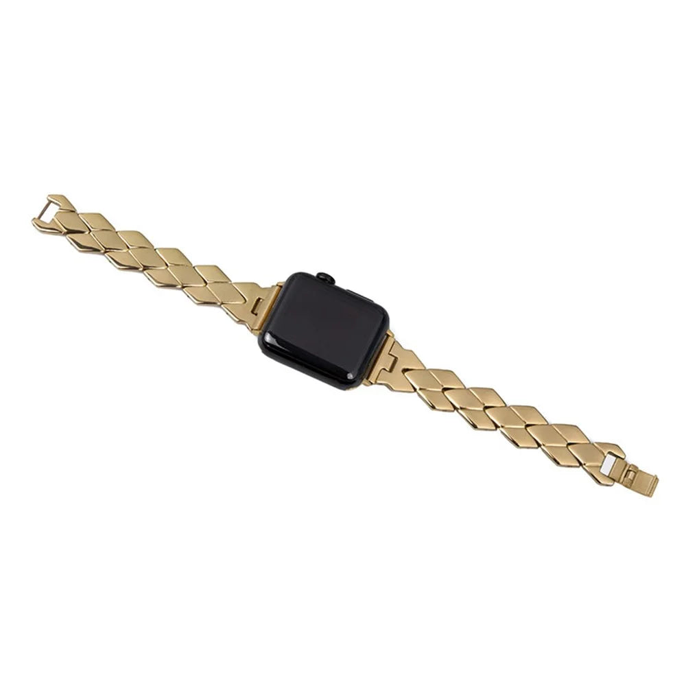 Premium Stainless Steel Rhombus Watch Band Wrist Strap for Apple Watch Series 11 10 42mm / 9 8 7 41mm / SE3 SE2 SE 6 5 4 40mm / 3 2 1 38mm - Gold - 2