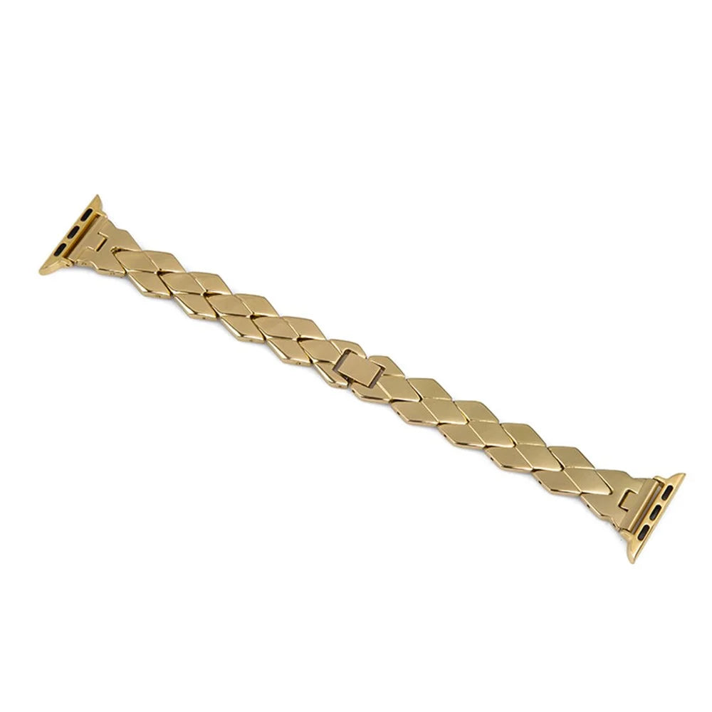 Premium Stainless Steel Rhombus Watch Band Wrist Strap for Apple Watch Series 11 10 42mm / 9 8 7 41mm / SE3 SE2 SE 6 5 4 40mm / 3 2 1 38mm - Gold - 3