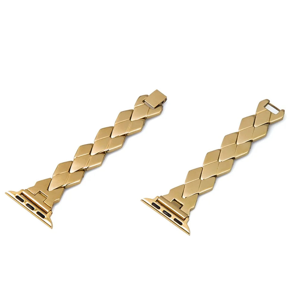 Premium Stainless Steel Rhombus Watch Band Wrist Strap for Apple Watch Series 11 10 42mm / 9 8 7 41mm / SE3 SE2 SE 6 5 4 40mm / 3 2 1 38mm - Gold - 4