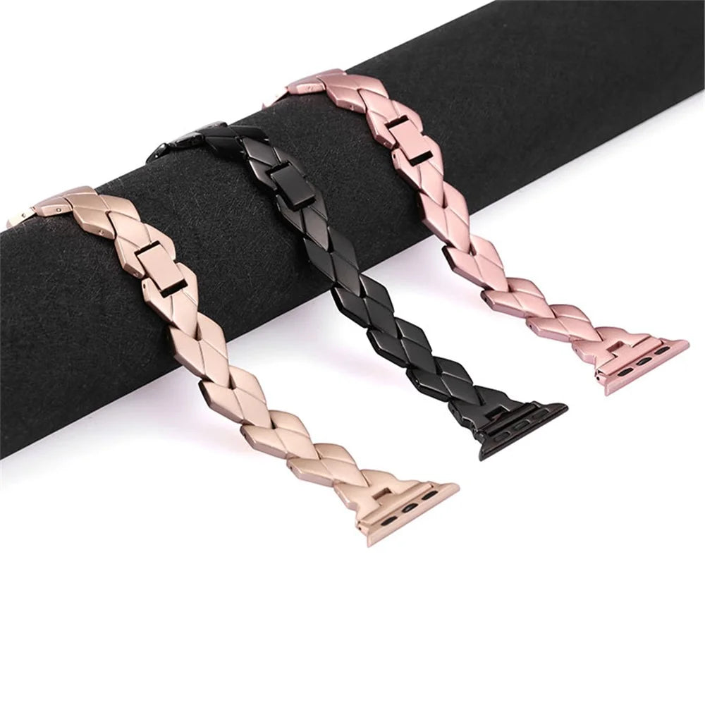 Premium Stainless Steel Rhombus Watch Band Wrist Strap for Apple Watch Series 11 10 42mm / 9 8 7 41mm / SE3 SE2 SE 6 5 4 40mm / 3 2 1 38mm - Gold - 6