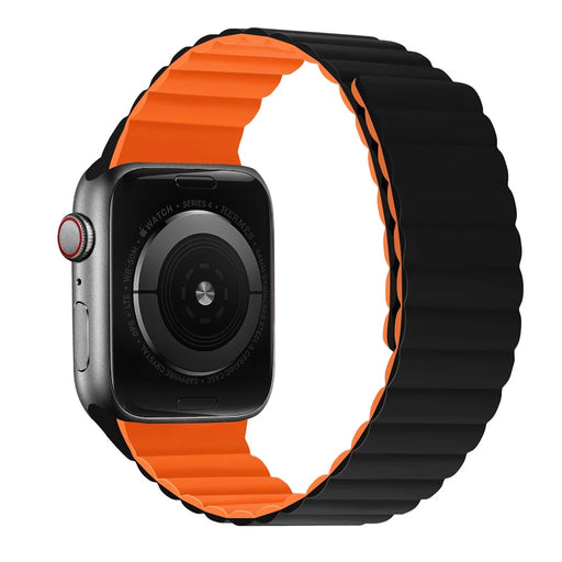 Dual Color Magnetic Silicone Watch Strap Wrist Band for Apple Watch Ultra 3 2 1 49mm / Series 11 10 46mm / 9 8 7 45mm / SE3 SE2 SE 6 5 4 44mm / 3 2 1 42mm - Black / Orange - 1