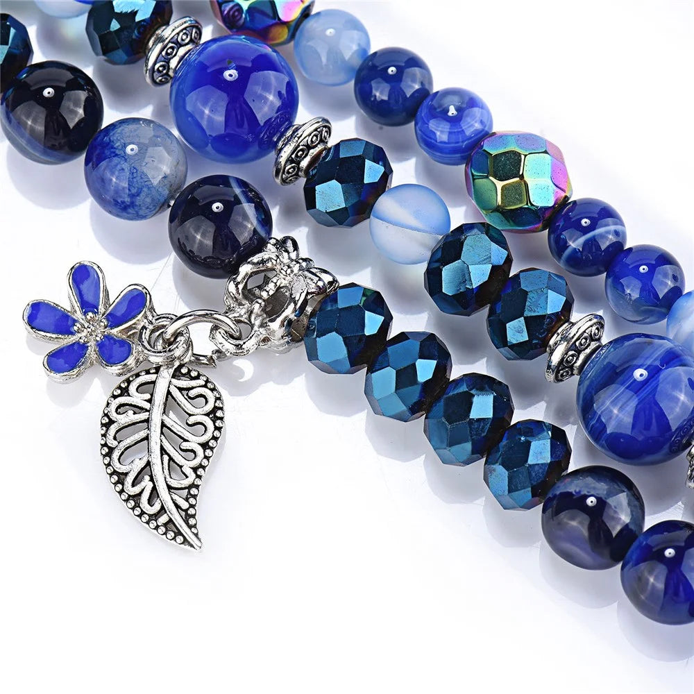 Fashion iWatch Blue Crystal Beaded Bracelet Watchband Strap with Life Tree and Leaf Pendant for Apple Watch Ultra 3 2 1 49mm / Series 11 10 46mm / 9 8 7 45mm / SE3 SE2 SE 6 5 4 44mm / 3 2 1 42mm - 6