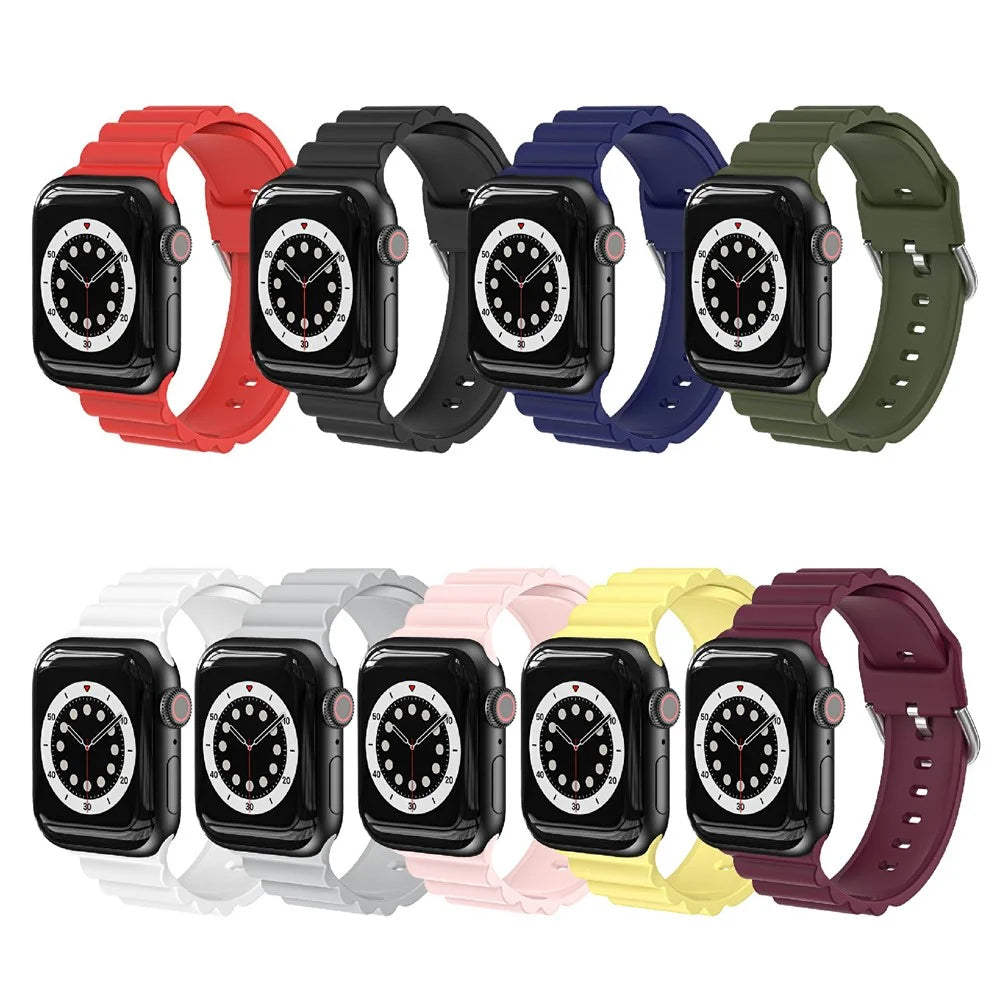 Horizontal Stripes Watch Band Silicone Adjustable Wrist Strap Replacement for Apple Watch Series 11 10 42mm / 9 8 7 41mm / SE3 SE2 SE 6 5 4 40mm / 3 2 1 38mm - Black - 7