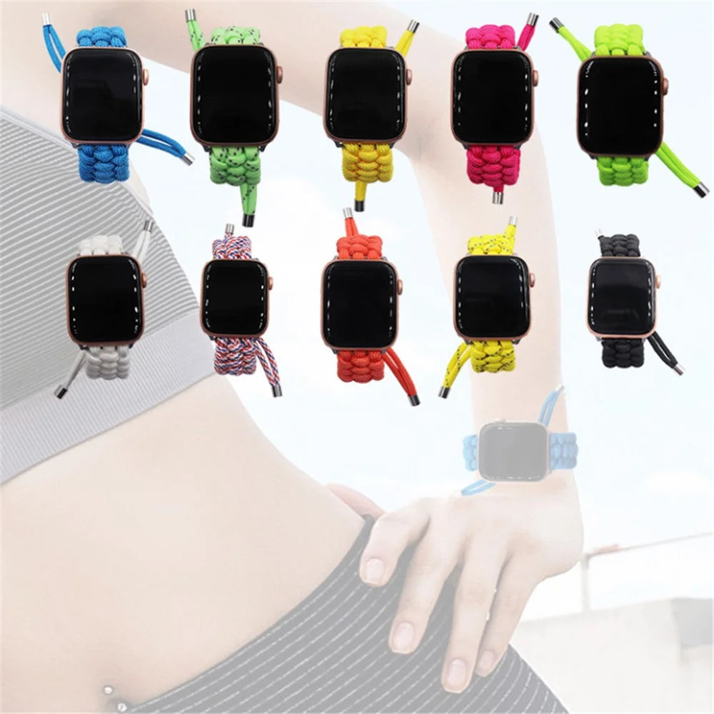 Pulling Adjustable Braided Rope Wrist Strap Replacement Watch Band for Apple Watch Series 11 10 42mm / 9 8 7 41mm / SE3 SE2 SE 6 5 4 40mm / 3 2 1 38mm - Pink - 4