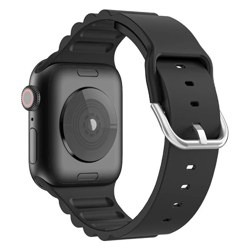 Business Horizontal Stripes Adjustable Silicone Watch Band Strap for Apple Watch Ultra 3 2 1 49mm / Series 11 10 46mm / 9 8 7 45mm / SE3 SE2 SE 6 5 4 44mm / 3 2 1 42mm - Black - 1