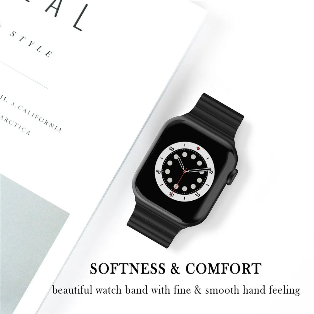 Business Horizontal Stripes Adjustable Silicone Watch Band Strap for Apple Watch Ultra 3 2 1 49mm / Series 11 10 46mm / 9 8 7 45mm / SE3 SE2 SE 6 5 4 44mm / 3 2 1 42mm - Black - 4