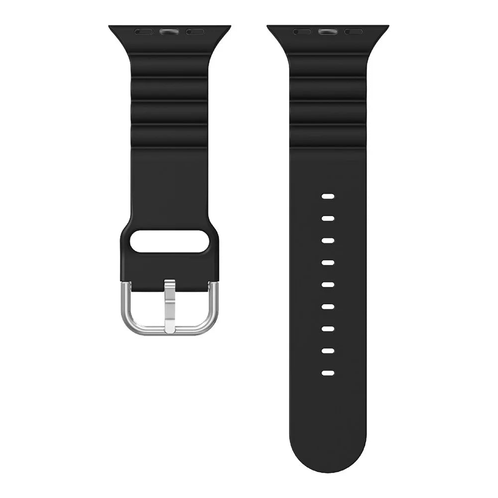Business Horizontal Stripes Adjustable Silicone Watch Band Strap for Apple Watch Ultra 3 2 1 49mm / Series 11 10 46mm / 9 8 7 45mm / SE3 SE2 SE 6 5 4 44mm / 3 2 1 42mm - Black - 6