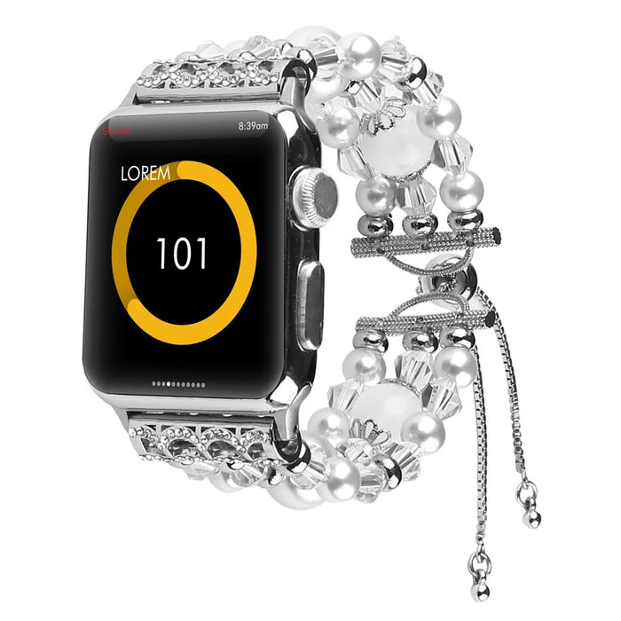 Stylish Agate Pearl Watch Strap Replacement Band for Apple Watch Series 11 10 42mm / 9 8 7 41mm / SE3 SE2 SE 6 5 4 40mm / 3 2 1 38mm - Agate / White - 2